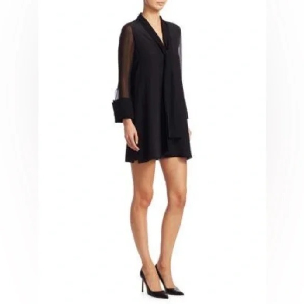 Alice + Olivia Gwenda Silk Paneled Long Sleeve Black Mini Dress Size Small S